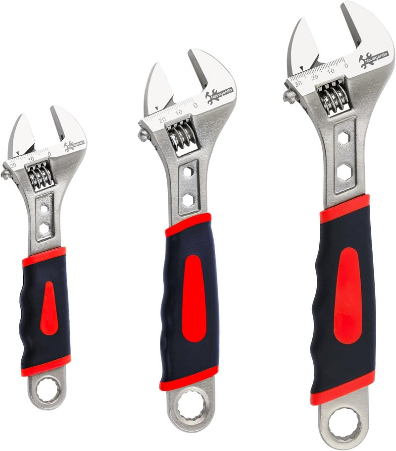 Navegando 3-Piece Adjustable Wrench Set 6/8/10 Inch - Heavy-Duty High Carbon Steel, Non-Slip Grip for Plumbing Tools, Automotive Repair & Home Use - Image 1